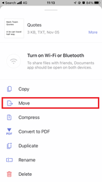Select "Move" from the menu Select "Move" from the menu