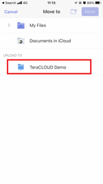Select your InfiniCLOUD account from he "Move to" menu Select your InfiniCLOUD account from he "Move to" menu