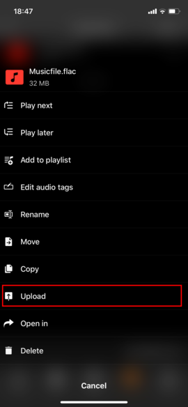 Tap "Upload" Tap "Upload"