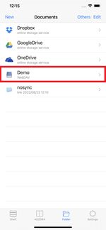 Select the connected InfiniCLOUD account Select the connected InfiniCLOUD account