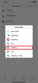 Select the WebDAV option Select the WebDAV option