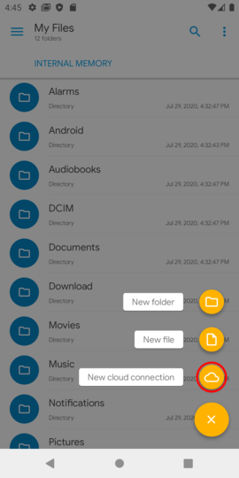 Tap "New Cloud Connection"