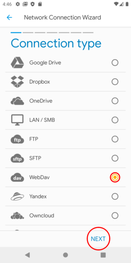 Select "WebDav"