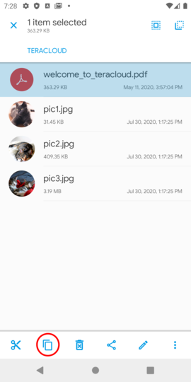 Select the files on InfiniCLOUD